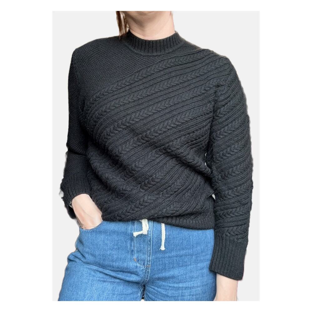 Equipment Seranon Wool Pullover Cable Knit Sweater Black XS